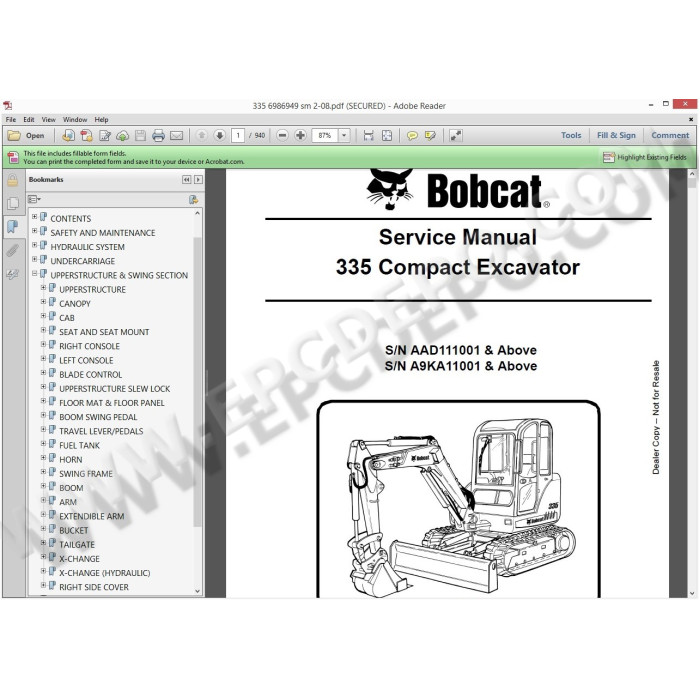 BOBCAT EXCAVATORS SERVICE & REPAIR MANUALS