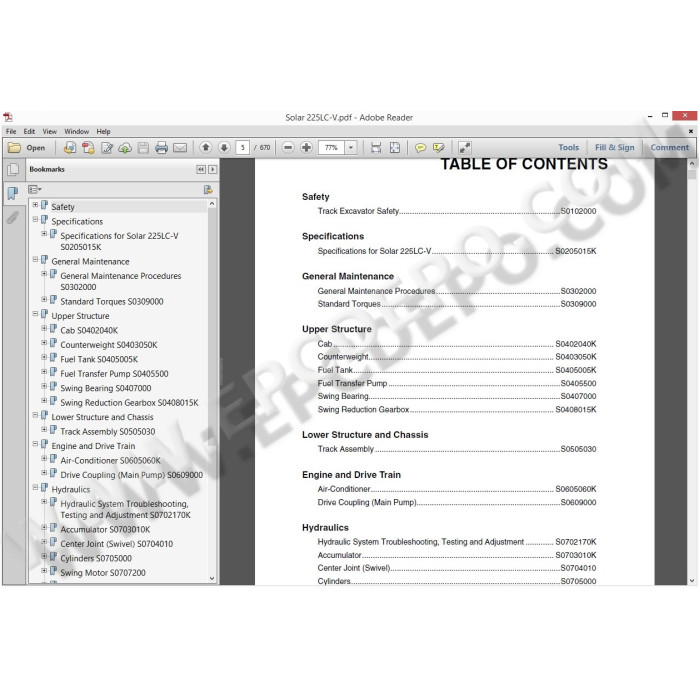 DOOSAN EXCAVATOR SOLAR 225LC-V 225NLC-V SERVICE & REPAIR MANUAL