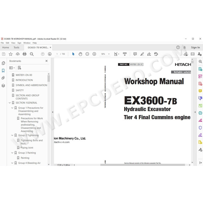 Hitachi Excavator EX3600-7B workshop service manual