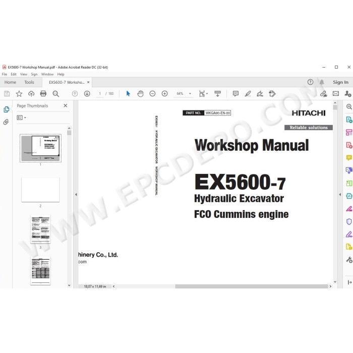 Hitachi Excavator EX5600-7 parts manual + workshop service manual