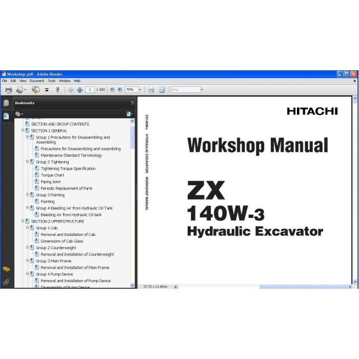 Hitachi Wheeled Excavator Zaxis ZX140W-3 parts manual + workshop service manual