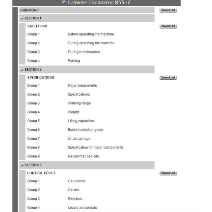 Hyundai Crawler Excavator R55-7 R55-7A service manual