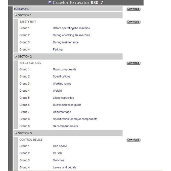 Hyundai Crawler Excavator R80-7 R80-7A service manual