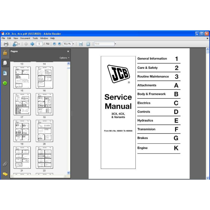 JCB Backhoe Loader 3CX, 4CX & Variants service manual