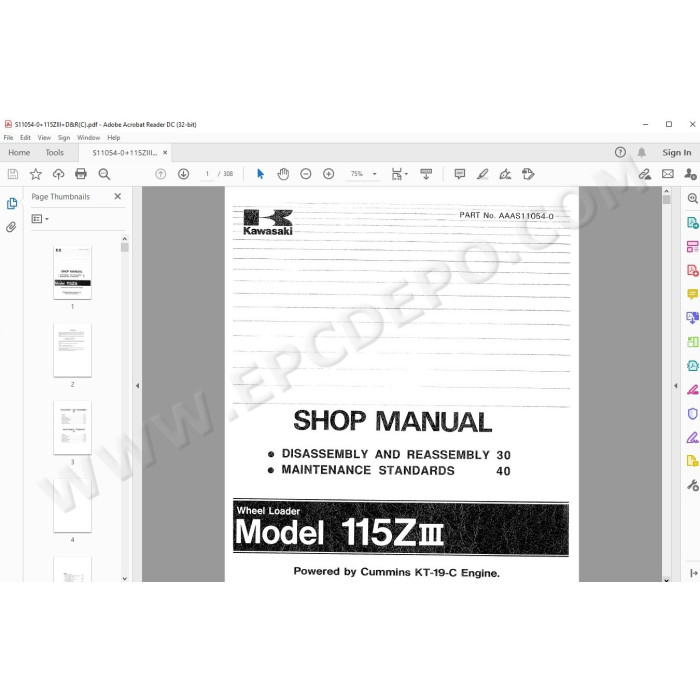 Kawasaki Wheel Loader 110Z2 115Z3 parts + service manual