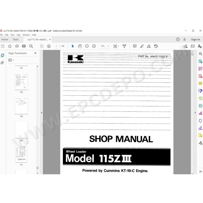 Kawasaki Wheel Loader 115Z3 parts + service manual