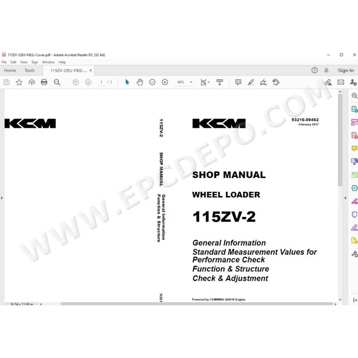 Kawasaki Wheel Loader 115Z5-2 parts + service manual