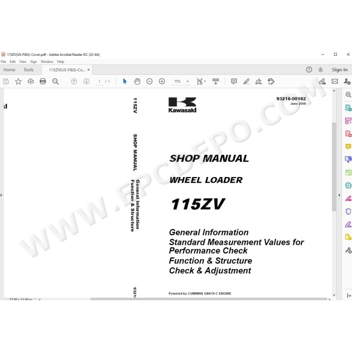 Kawasaki Wheel Loader 115Z5 parts + service manual