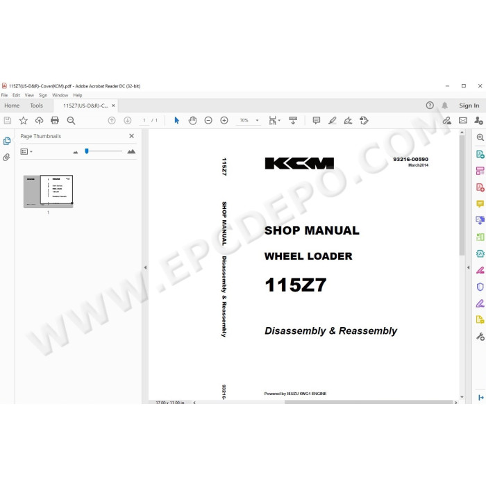 Kawasaki Wheel Loader 115Z7 parts + service manual
