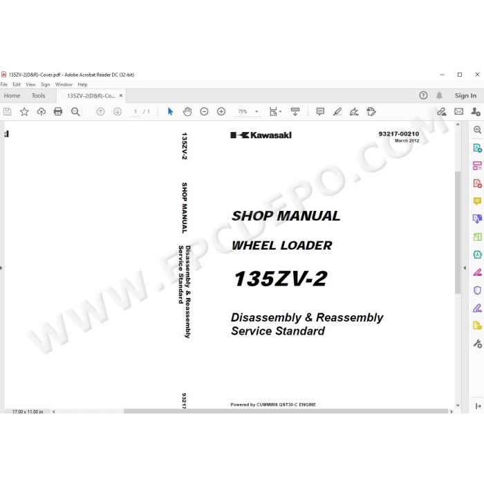Kawasaki Wheel Loader 135Z5-2 parts + service manual