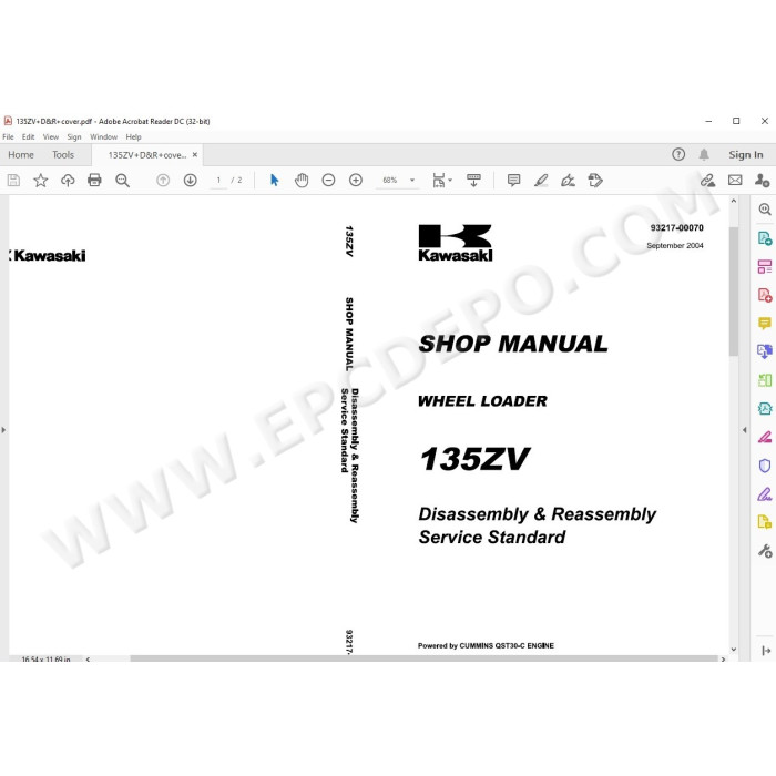 Kawasaki Wheel Loader 135Z5 parts + service manual