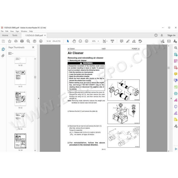 Kawasaki Wheel Loader 135Z5 parts + service manual