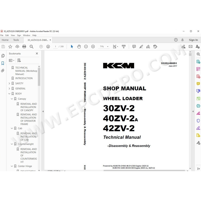 Kawasaki Wheel Loader 40Z5-2A parts + service manual