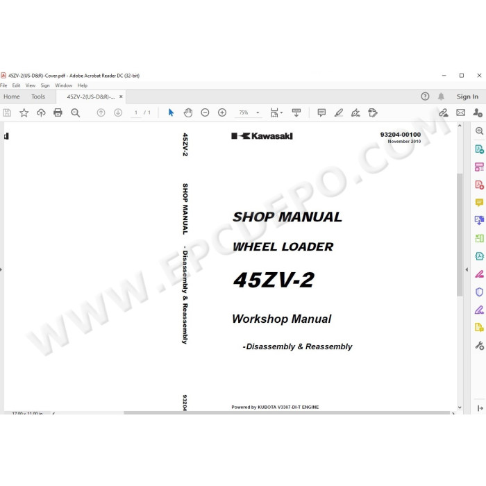 Kawasaki Wheel Loader 45Z5-2 parts + service manual