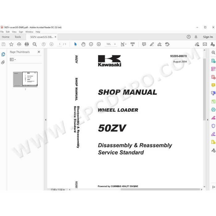 Kawasaki Wheel Loader 50Z5 parts + service manual