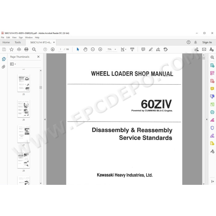 Kawasaki Wheel Loader 60Z4 parts + service manual
