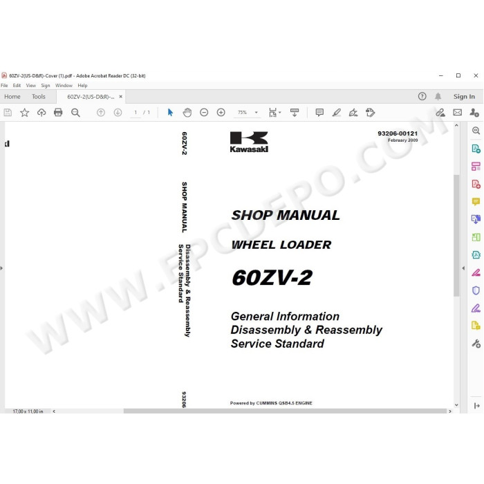 Kawasaki Wheel Loader 60Z5-2 parts + service manual