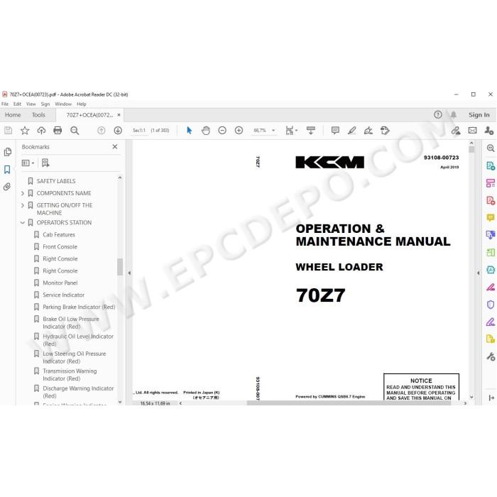 Kawasaki Wheel Loader 70Z7 70TM7 70Z7B parts + service manual