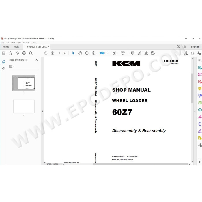 Kawasaki Wheel Loader 60Z7 parts + service manual