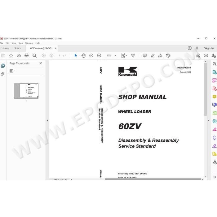 Kawasaki Wheel Loader 60Z5 parts + service manual