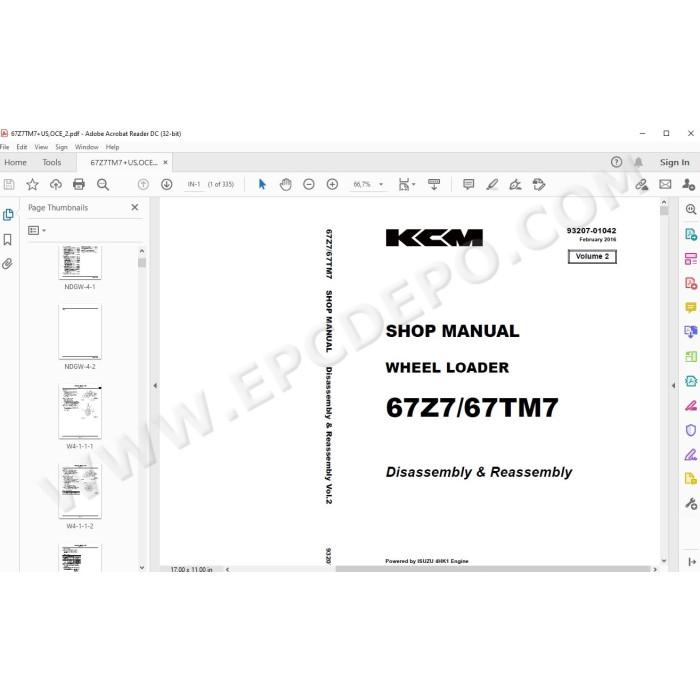 Kawasaki Wheel Loader 67Z7 67TM7 parts + service manual