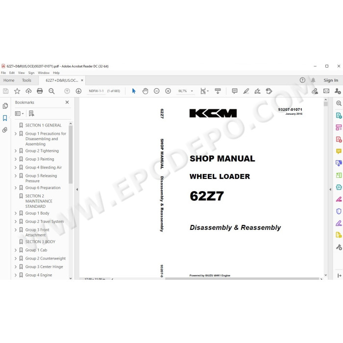Kawasaki Wheel Loader 62Z7 parts + service manual