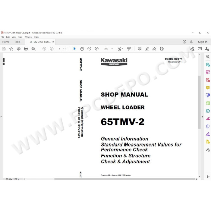 Kawasaki Wheel Loader 65TM5-2 parts + service manual