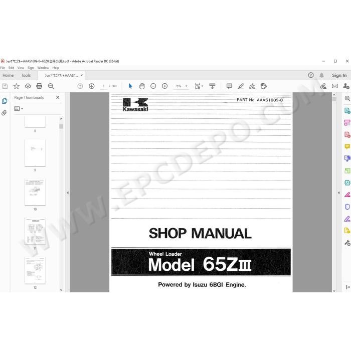 Kawasaki Wheel Loader 65Z3 parts + service manual