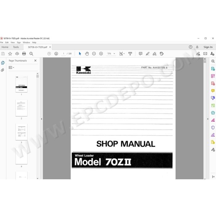 Kawasaki Wheel Loader 70Z2 parts + service manual
