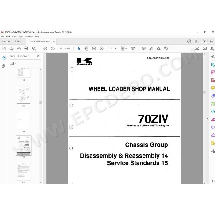 Kawasaki Wheel Loader 70Z4 parts + service manual