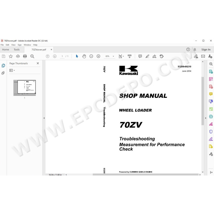 Kawasaki Wheel Loader 70Z5 parts + service manual