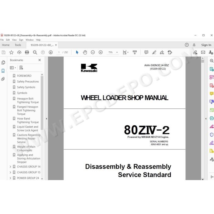 Kawasaki Wheel Loader 80Z4-2 parts + service manual