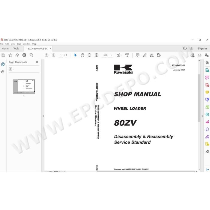 Kawasaki Wheel Loader 80Z5 parts + service manual