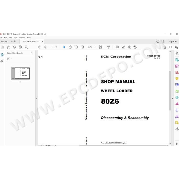 Kawasaki Wheel Loader 80Z6 parts + service manual