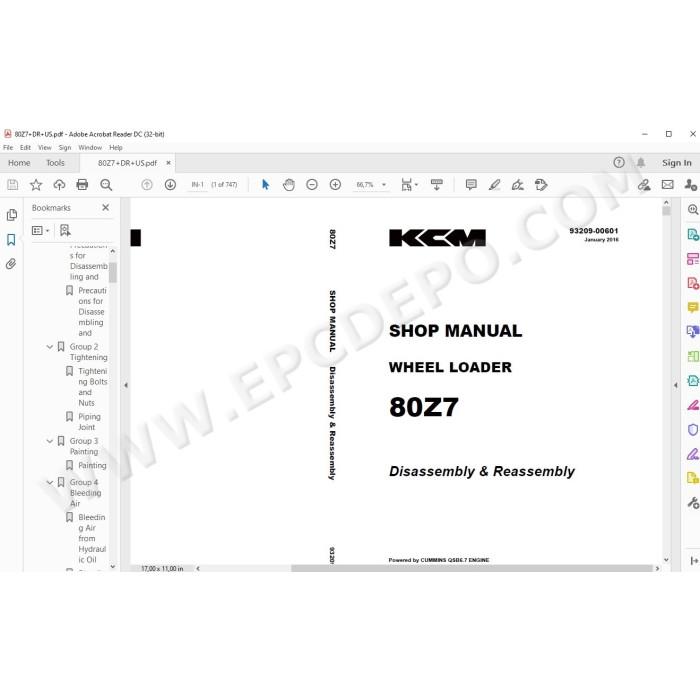 Kawasaki Wheel Loader 80Z7 80Z7B parts + service manual