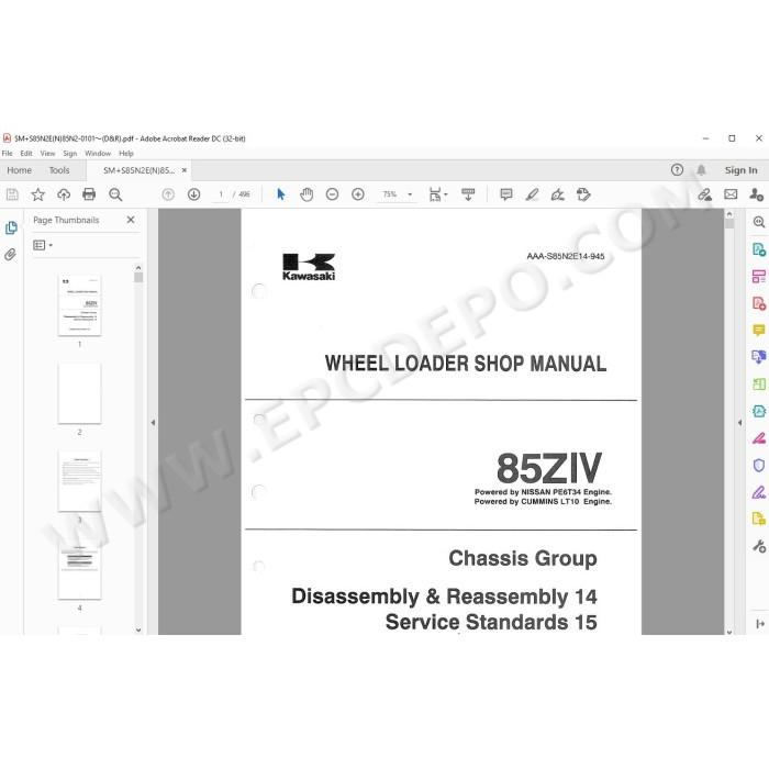 Kawasaki Wheel Loader 85Z4 parts + service manual