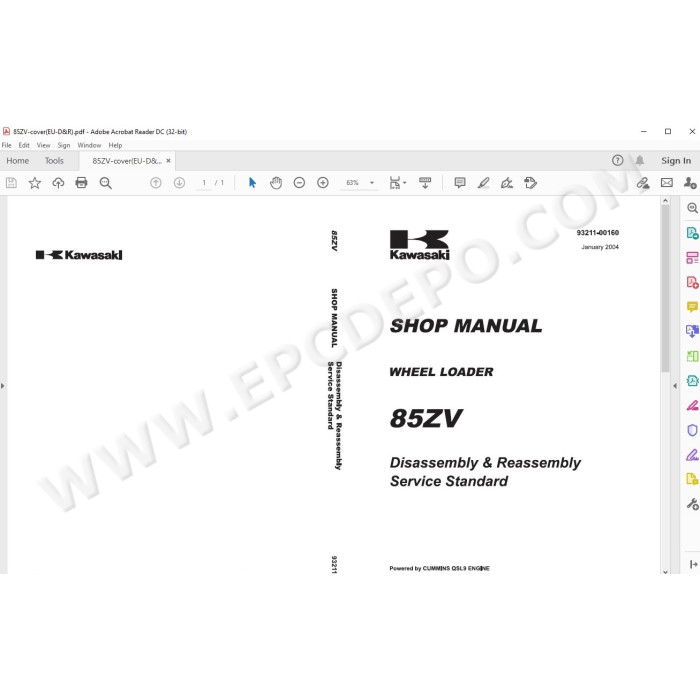 Kawasaki Wheel Loader 85Z5 parts + service manual