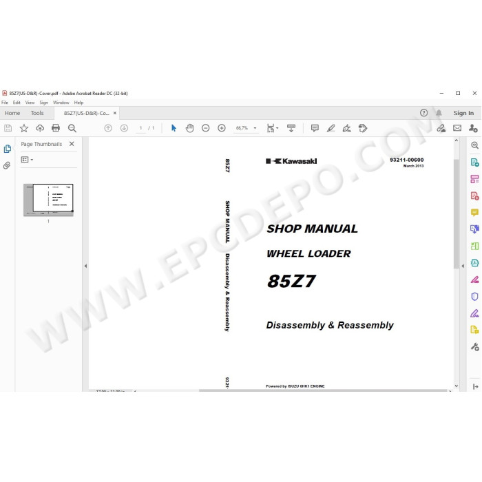 Kawasaki Wheel Loader 85Z7 85Z7B parts + service manual