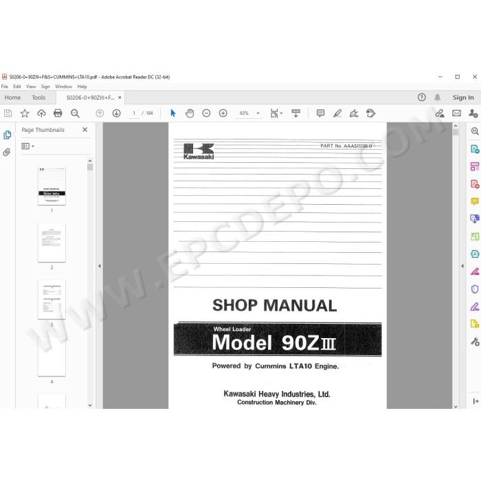 Kawasaki Wheel Loader 90Z3 workshop service manual
