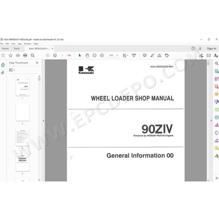 Kawasaki Wheel Loader 90Z4 parts + service manual