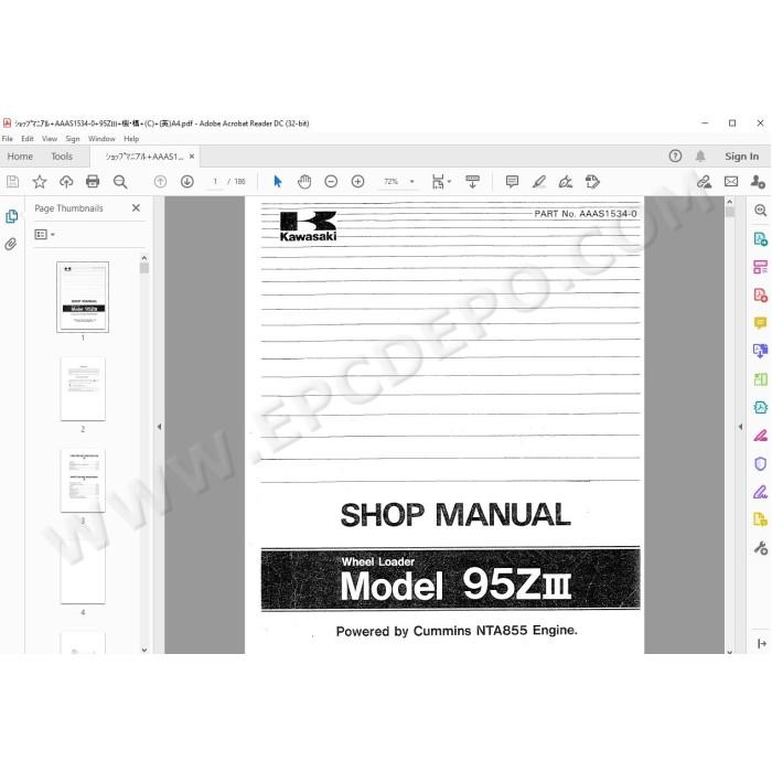 Kawasaki Wheel Loader 95Z3 parts + service manual
