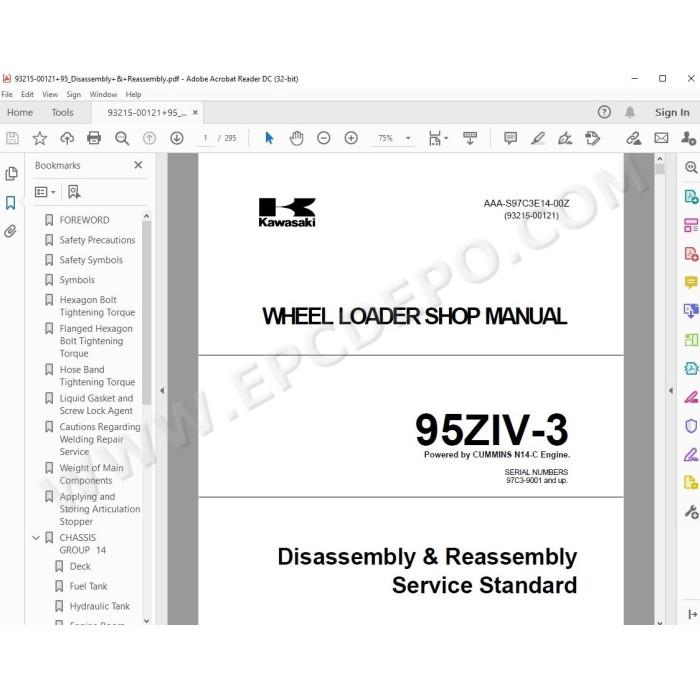 Kawasaki Wheel Loader 95Z4-3 parts + service manual