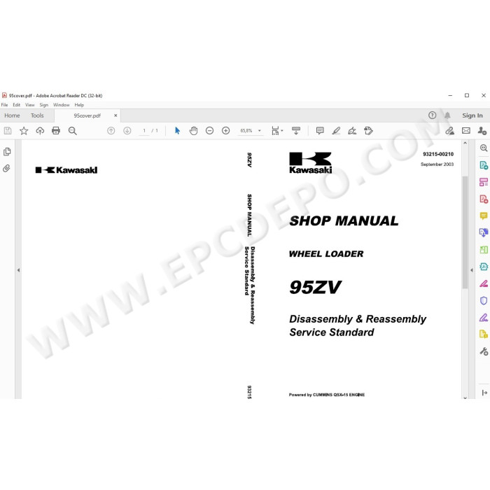 Kawasaki Wheel Loader 95Z5 parts + service manual