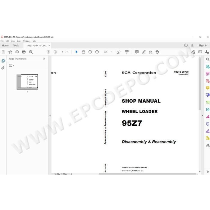 Kawasaki Wheel Loader 95Z7 95Z7B parts + service manual