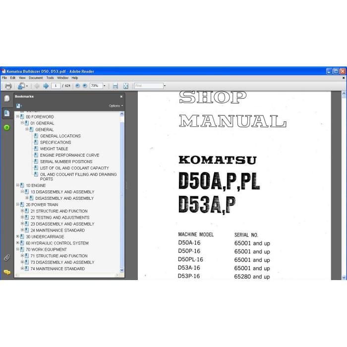 Komatsu Bulldozer D50A-16 D50P-16 D50PL-16 D53A-16 D53P-16 service manual