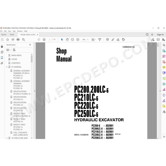 Komatsu Excavator PC200-6 PC200LC-6 PC210-6 PC210LC-6 PC220-6 PC220LC-6 PC230-6 PC230LC-6 PC250LC-6 service manual