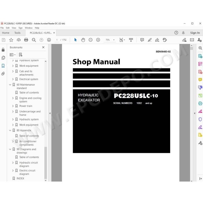 Komatsu Excavator PC228USLC-10 workshop service manual