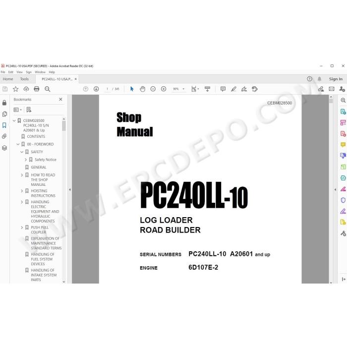 Komatsu Excavator PC240LL-10 workshop service manual