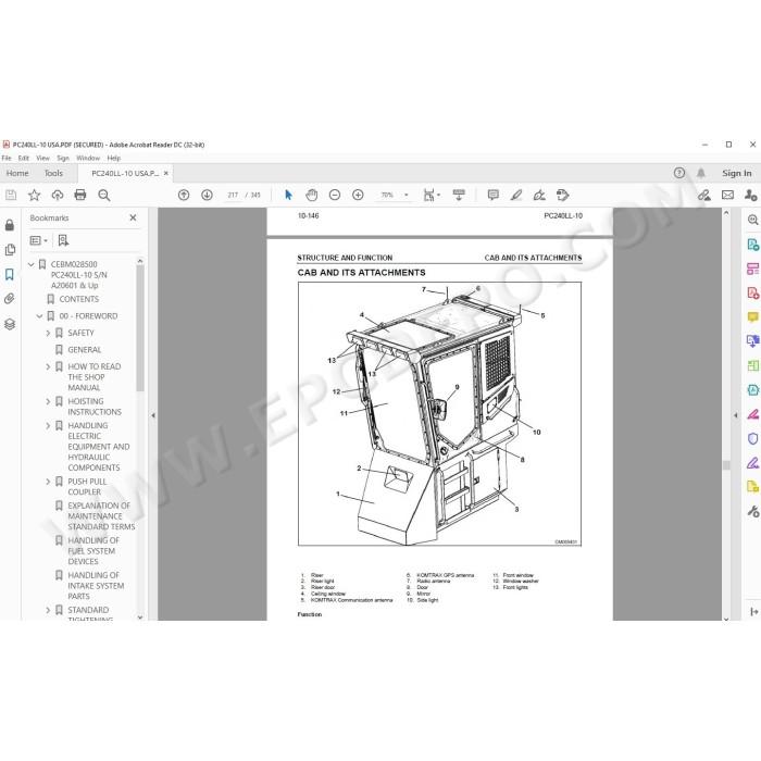 Komatsu Excavator PC240LL-10 workshop service manual