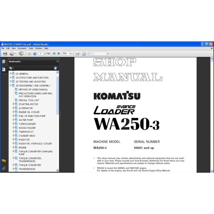 Komatsu Wheel Loader WA200-7 WA250-3 WA270-7 WA250-5H WA270-3 service manual